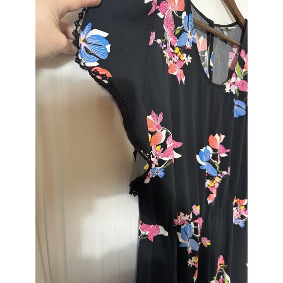 A New Day Floral Ruffle Sleeve Dress plus 2x pom pom dark floral contrast church - Picture 6 of 7